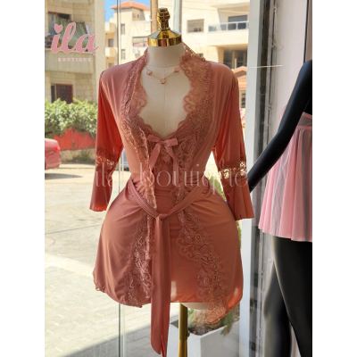 فستان نوم بيبي بينك مع روب و اندروير