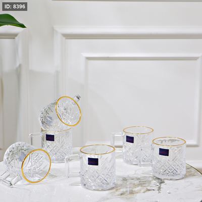 طقم كاسة شاي/6 زجاج سادة مرسم مثلثات حيف ذهبي ZD85/15 =ر61