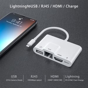 متوافق مع الاصدار 15 من ايفون الىhdmi و شبكة , LIGHTNING HUB - iPhone/iPad