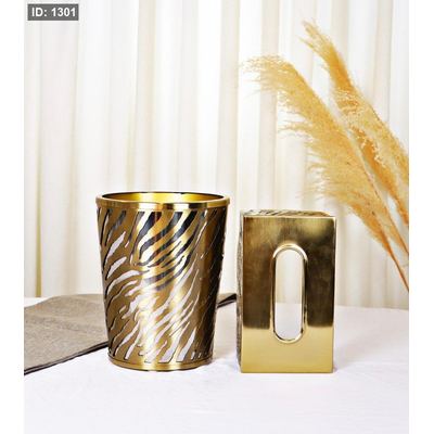 طقم/2 سلة +بكيت محارم تنك برونزي موشح مموج 8229101 =H3