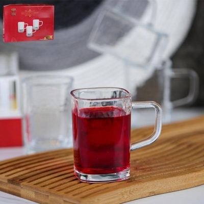 طقم كاسات شاي  شكل مربع مثلج مع يد  قطعة12 زجاج شفاف ملس DW15