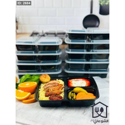 تبروير أكل بلاستيكي مع أغطية وعلب طعام TakeAway قطعة 10 شكل مستطيل مقسم ثلاث اقسام
