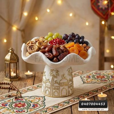 زينة رمضان/ مضيفة - تحفه - جاط  - صحن جبصين وردة مع قاعدة رمضان كبير