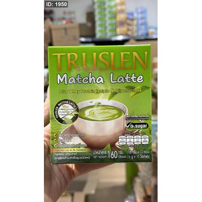 شاي ماتشا لاتيه تروسلين (Truslen Matcha Latte) مدعم بالبروتين (Whey Protein) وخالي من السكر وزنه 160 غرام فيه 10 اكياس