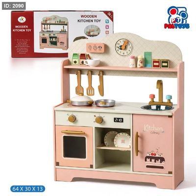 مطبخ أطفال خشبي كبير – Wooden Kitchen Toy مع إكسسوارات كاملة