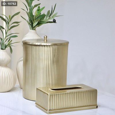 طقم سطل +بكيت محارم مدور محزز هندي ذهبي DI-26225-9 %ه8