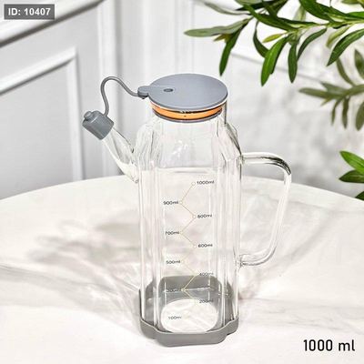 ابريق زيت زجاج شفاف مضلع 1000مل غطاوسدادة سلكون سكني G++ ASC1125