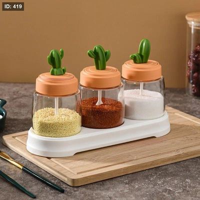 طقم سكريات 3 قطع زجاج غطاء صبارة