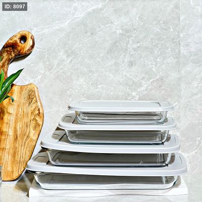 طقم/4 بايركس مستطيل(26/30/34/39سم) زجاج حراري غطا بلاستك KX83101 ++ح