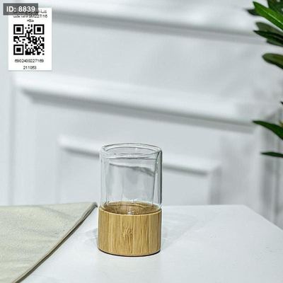 كاسة قهوة زجاج سادة دبل قاعدة خشب SM227/16 =ط9