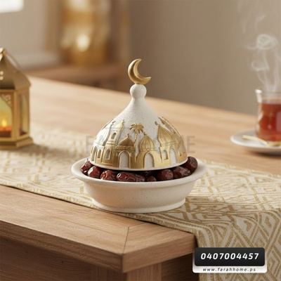 زينة رمضان/ تمرية - مضيفة - صحن تقديم فخار مع قبة وهلال