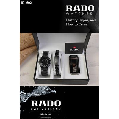 طقم ساعات رجالي - Rado / شامل قداحة و اسوارة و علبة و كيس