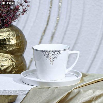 طقم ماغ شاي 6/6 بورسلان لميع ابيض 240CC اطار مرسم فضي YSC13++ع4