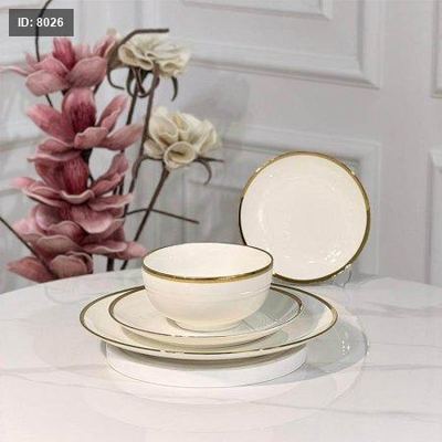 طقم صحون 24قطعه بورسلان ابيض اطار ذهبي عريض JMD0565++ع6