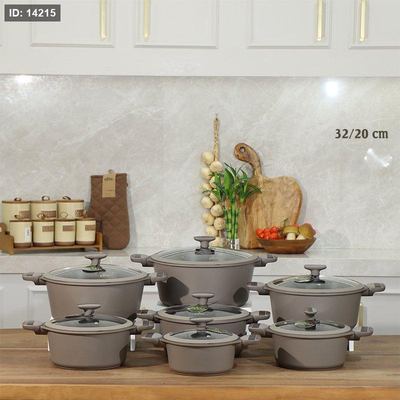 طقم طناجر/7 MANILLA جرانيت مدور 20/32سم كابتشينو ماط يد جلد ++3