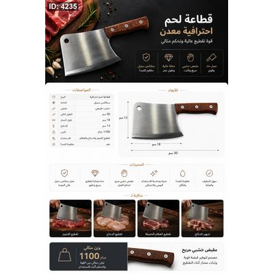 قطاعة لحم احترافية ستانلس ستيل 30 سم – يد خشبية ثقيلة
