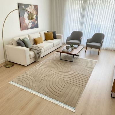 سجاد بوهيمي صيني 160 × 230 سادة حرير بصمة نافر ارضية لاصق - ذهبي / بيج