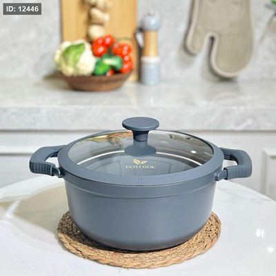 طنجرة جرانيت 24سم سكب سكني GRAY غطا زجاج اطار ويدين جلدة ++B