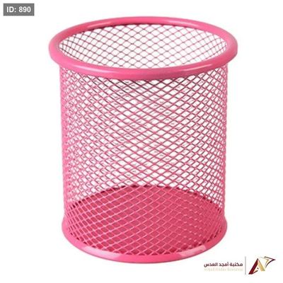 علبة اقلام شبك دائري زهري