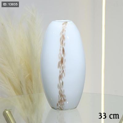 فازة بيضاوي 33سم زجاج لميع ابيض مرسم بني EL12/5 =ط56