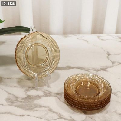طقم استكانة 6 صحون زجاج عسلي محزز KX2136-HONEY +ب.ج+ +جG