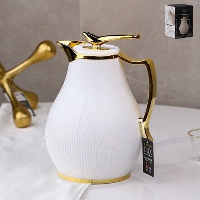 ثيرموس ابيض محزز مبطن مع يد وراس عصفور ذهبي 1 لتر  I82410-1.0L-WH