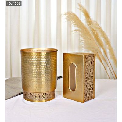 طقم سلة +بكيت محارم تنك ذهبي قاعدة اسلامي 8229106 =H3