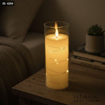 شمعة LED تعمل بالبطارية مع وعاء زجاج شفاف