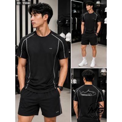 Mens Piping Tee & Shorts BLACK .