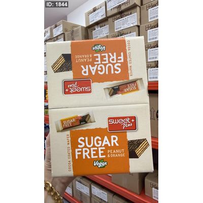 بوكس =24 حبة من ويفر sweet plus بنكهة الفول السوداني والبرتقال ومغطى بالشوكولاته خالي من السكر وزنها 30 غرام