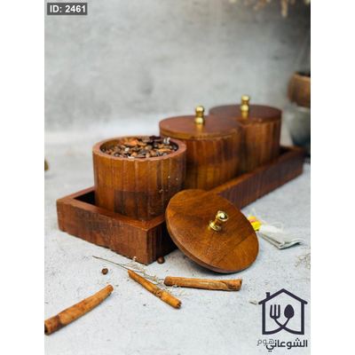 طقم سكريات خشب طبيعي مع قاعدة هندي