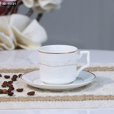 طقم فناجين قهوة 12/12 بورسلان بيج اطار مرسم ورق حيف ذهبي QRD 25183-B ++ع7