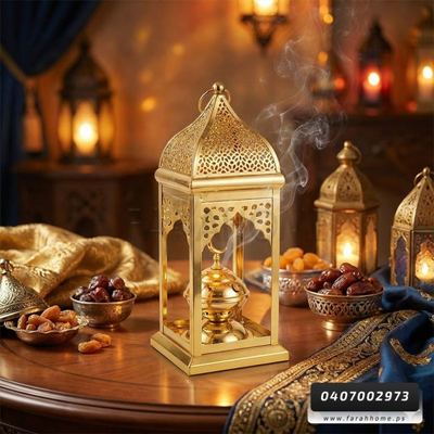 فانوس رمضان مع مبخرة بيوتر مذهب