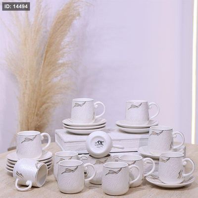 طقم فناجين قهوة 12/12 بورسلان ابيض مرسم امواج مذهب ع.كرتون C180 ++ع2
