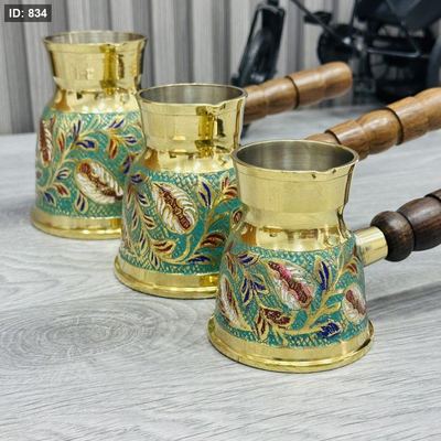 طقم اباريق قهوة 3 قطع نحاس منقش اخضر