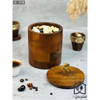 مرتبان خشب طبيعي مع يد نحاس هندي