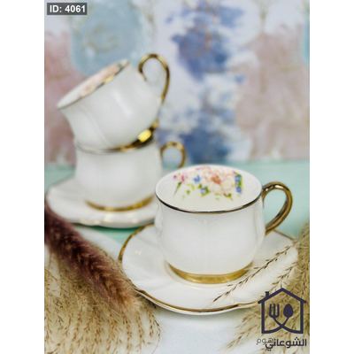 مج بورسلان ابيض سادة مذهب كبير مع صحن