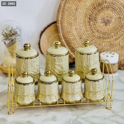 طقم بهارات بيج وذهبي