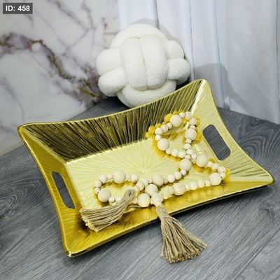 صينية بلاستيك ذهبي كبير 42 سم