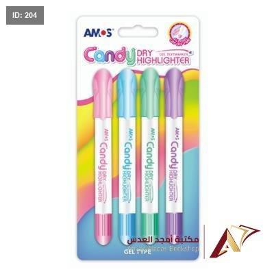 اقلام توش فسوري طقم 4 لون AMOS CANDY