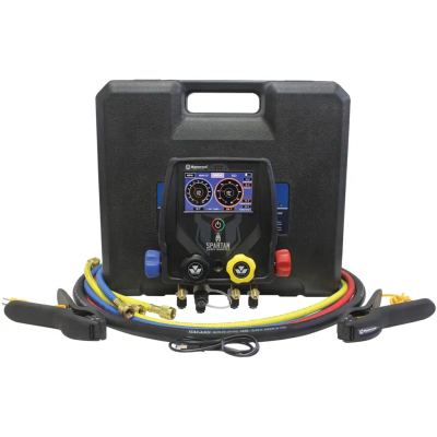 MASTERCOOL 99946-BT-2 4-way spartan smart manifold with 60” high pressure hoses with standard fittings, black vacuum hos