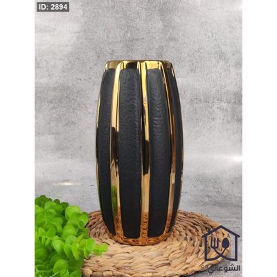 فازا هندي بورسلان حجم كبير محزز ذهبي و اسود