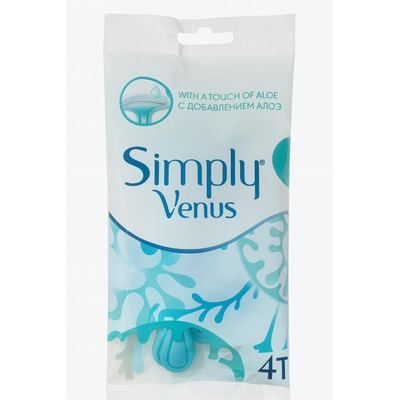 Gillette Simply Venus – شفرات حلاقة نسائية بالألوفيرا (4 قطع) شرائط ألوفيرا لترطيب البشرة وتقليل التهيّج تصميم مريح وسهل