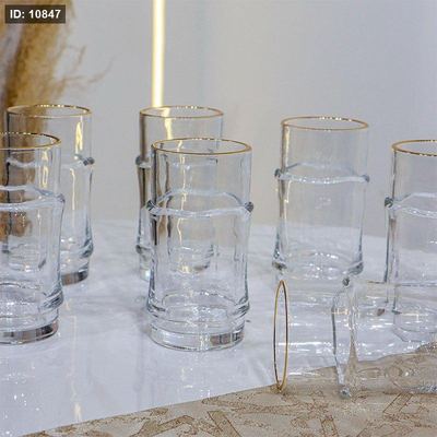 طقم كاسة ماء/12زجاج سادة خصرعريض سادة حيف ذهبي G2++ KX2255-D