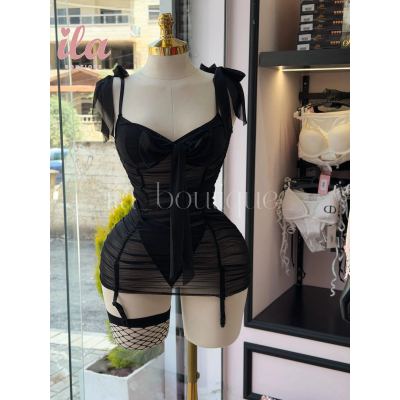 فستان اسود 4 قطع BODYCON