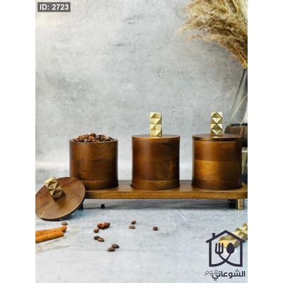 طقم سكريات خشب طبيعي هندي مع ستاند اطار معدن موديل نحاس هندي