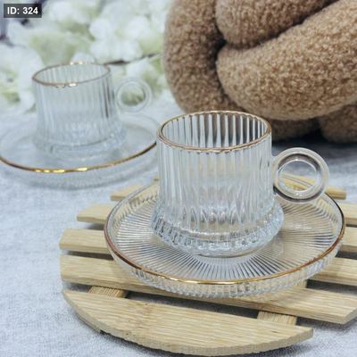فناجين قهوة 6/6 زجاج مخطط حز ذهبي