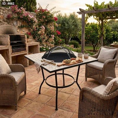 طاولة كانون شواء بسطح حجري مربع