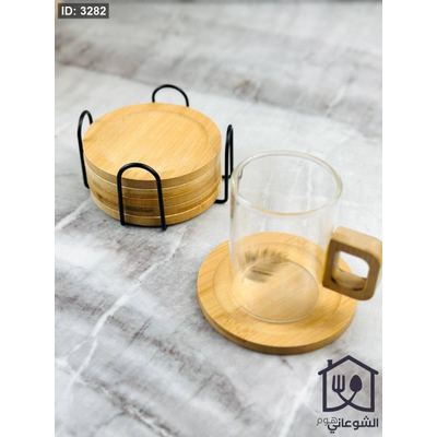 طقم كوسترات خشب مع ستاند معدن