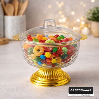 مضيفة / تمرية مدور اكريليك مع يدين و قاعدة ذهبية 18 سم